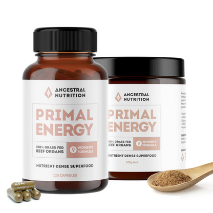 Ancestral Nutrition Primal Energy Women Grass Fed Beef Organs Capsules or Powder